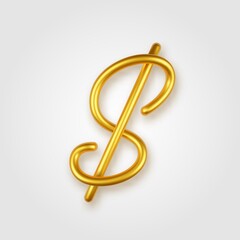 Fototapeta premium Gold 3d realistic dollar sign on a light background.