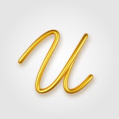 Gold 3d realistic capital letter U on a light background.