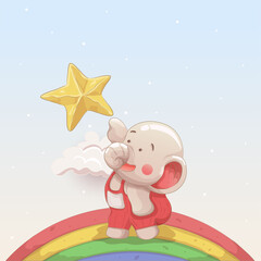 Fototapeta premium cute elephants trying to catch a star. vector hand drawn cartoon art style