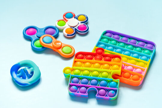 A lot of antistress toys Pop It Simple Dimple. Trendy fidget toy