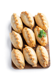 Vegan shortcrust pastry with potato and carrot with onion and swede isolated