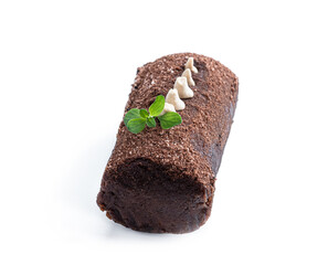 Traditional Russian chocolate biscuit cake isolated on white background