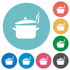 Steaming pot with lid flat round icons