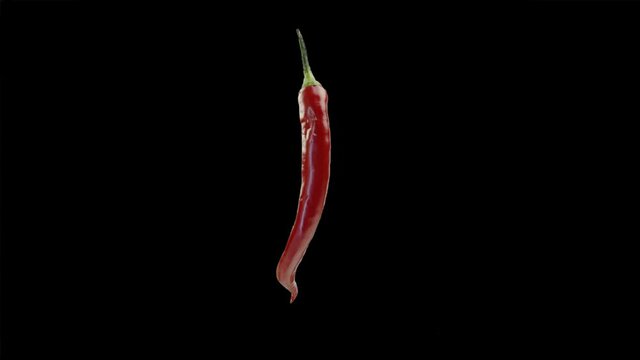 Red hot chili pepper rotating on a black background