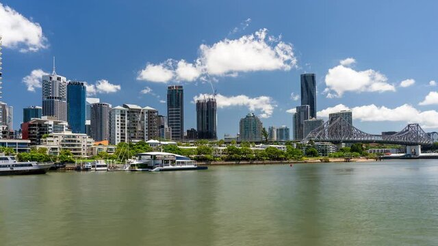 Daytime Timelapse of Brisbane City Skyline and Story Bridge 