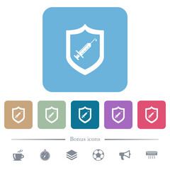 Vaccine protected flat icons on color rounded square backgrounds