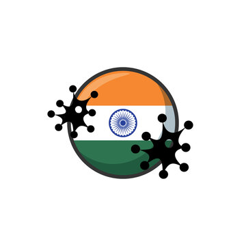 India hit by Coronavirus. Covid-19 impact nationwide. Virus attack on India flag concept illustration on white background

