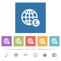 Online Pound payment flat white icons in square backgrounds