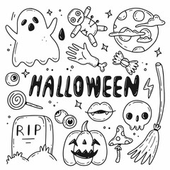 Halloween doodle set. Vector illustration with isolated elements.