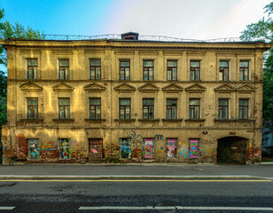 old abandoned house with grafiti at 8, korobeinikov lane
