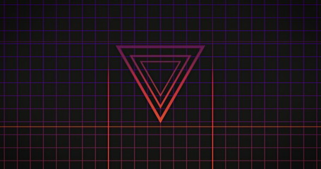 Image of pink neon flickering triangles over glowing pink to purple grid