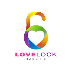 Love Lock Logo Design Template. With gradient yellow, orange, green, blue, and purple colors. Key, Lock, Health, Love, Hearth, and Valentine Icon