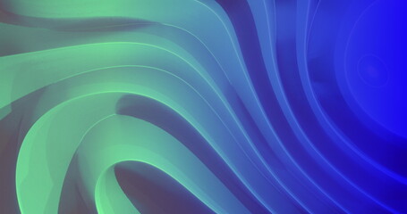 Fototapeta premium Green and blue light and shadwo playing on moving 3d grooved abstract shape