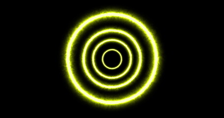Multiple neon circles forming and changing color against black background