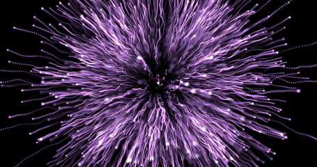 Purple light trails exploding against black background