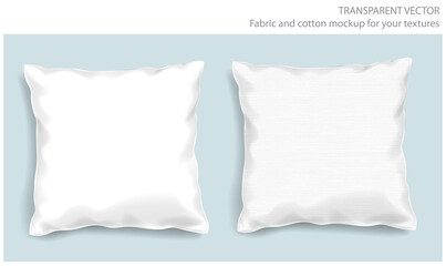 ) Vector soft fabric pillow mock up for your design.  Pillows with transparent shadows. View from the top.