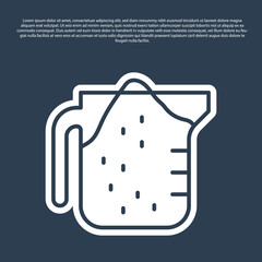 Blue line Measuring cup to measure dry and liquid food icon isolated on blue background. Plastic graduated beaker with handle. Vector