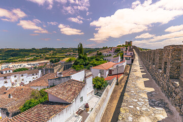 Óbidos - June 29, 2021: Panoramic view of the medieval town of Óbidos, Portugal