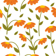 Seamless pattern with cute cartoon flowers and leaves for fabric print, textile, gift wrapping paper. colorful vector for textile, flat style