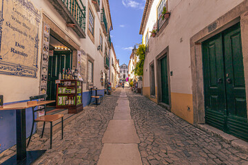 Óbidos - June 29, 2021: Street view of the medieval town of Óbidos, Portugal