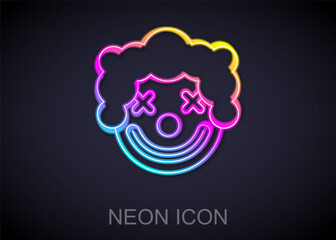 Glowing neon line Clown head icon isolated on black background. Vector