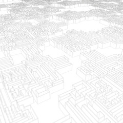 Background with a large maze. Perspective view. Vector illustration