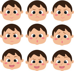 Set of children's emotions. Emotions of a boy's child. Vector isolated illustration.