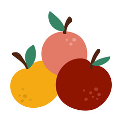 Vector cute apples pile with leaves. Autumn fruit icon. Funny flat style illustration isolated on white background. Garden or farm harvest clipart