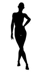 Silhouette of a girl standing in a sexy pose isolated on a white background. Vector illustration