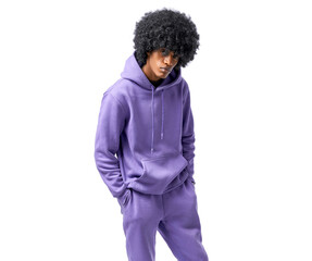 Handsome black man in tracksuit isolated on white background - 443406397
