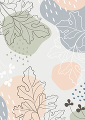 Botanical  art. Abstract organic vector shapes, leaves, plants. Natural elements in doodle style for template, cover, poster, greeting card, frame, background. Modern graphics for holiday, business. 