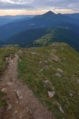 Fototapeta na wymiar Hiking trail to mount Hoverla in Carpathian Mountains, Ukraine