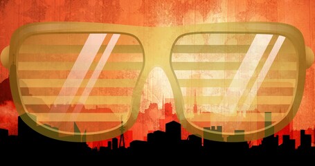 Fototapeta premium Composition of glasses in city on yellow background