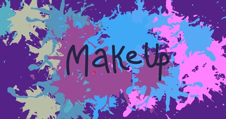 Composition of make up text on blue background