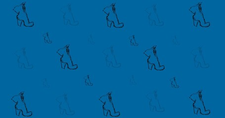 Composition of drawing of shoes repeated on blue background