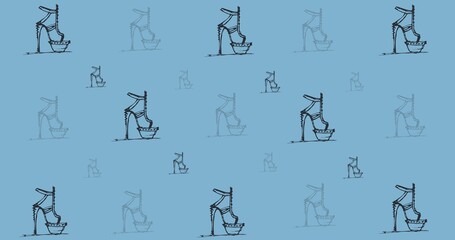 Composition of drawings of shoes repeated on blue background