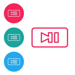 Red line Pause button icon isolated on white background. Set icons in circle buttons. Vector