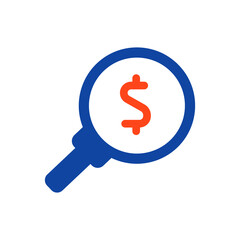 Looking for money. Dollar symbol magnifying glass