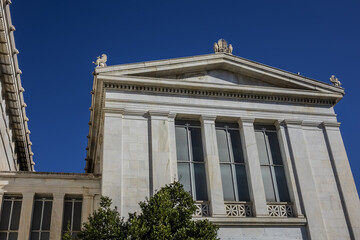 Fototapeta na wymiar Neoclassical Library bulding in Athens, designed as part of architectural 