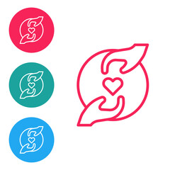 Red line Pleasant relationship icon isolated on white background. Romantic relationship or pleasant meeting concept. Set icons in circle buttons. Vector