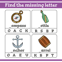 Find the missing letter Game for Preschool Children. Vector illustration
