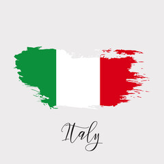 Italy watercolor vector national country flag icon. Hand drawn illustration with dry brush stains, strokes, spots isolated on gray background. Painted grunge style texture for posters, banner design