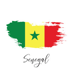 Senegal vector watercolor national country flag icon. Hand drawn illustration with dry brush stains, strokes, spots isolated on white background. Painted grunge style texture for poster, banner design