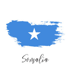 Somalia vector watercolor national country flag icon. Hand drawn illustration with dry brush stains, strokes, spots isolated on gray background. Painted grunge style texture for posters, banner design