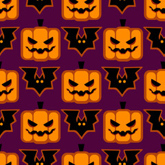 halloween seamless pattern with pumpkins and bats. textile print. vector illustration.