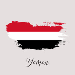 Yemen vector watercolor national country flag icon. Hand drawn illustration with dry brush stains, strokes, spots isolated on gray background. Painted grunge style texture for posters, banner design.
