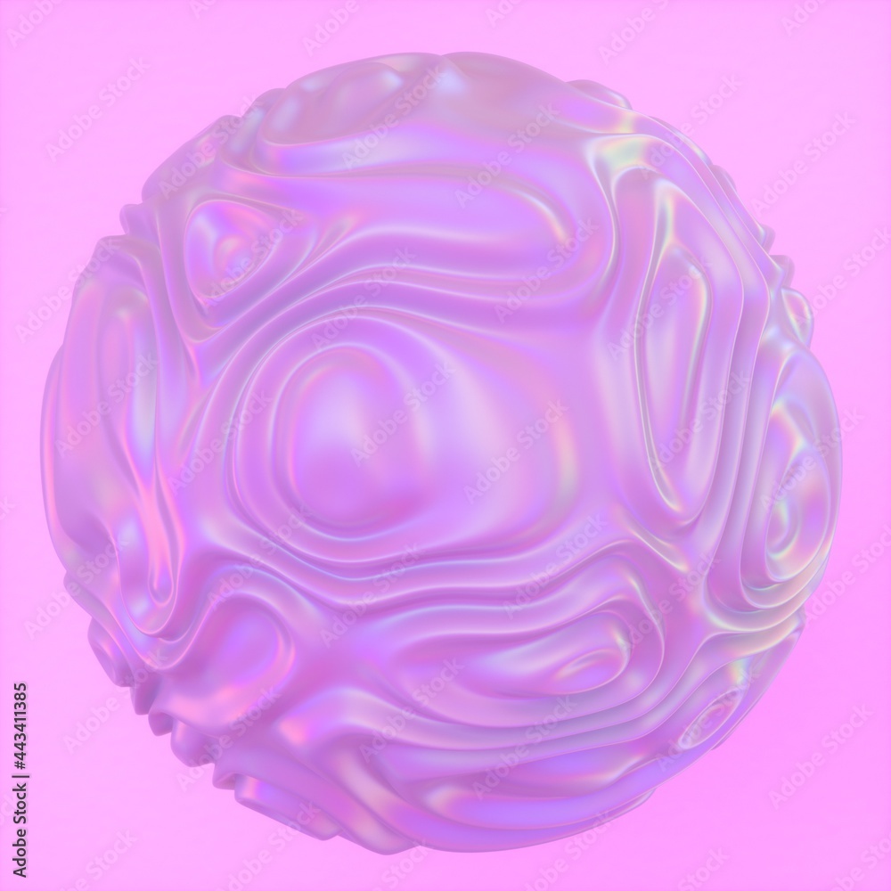 Aufkleber Abstract holographic sphere with rippled and glitched surface. 3D illustration in retrofuturistic synthwave style.