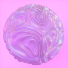 Abstract holographic sphere with rippled and glitched surface. 3D illustration in retrofuturistic synthwave style.