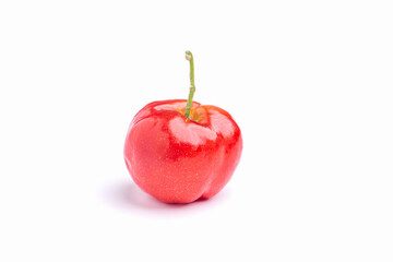 Red acerola cherry fruit isolated on a white background. High vitamin C and antioxidant fruits. Close-up. Concept of healthy fruits
