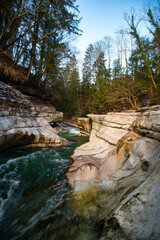 Fototapeta premium die taugl am tauglgries in st. kolomann tennengau salzburg in schönem abendlicht, taugl creek in beutiful evening light austrian alps